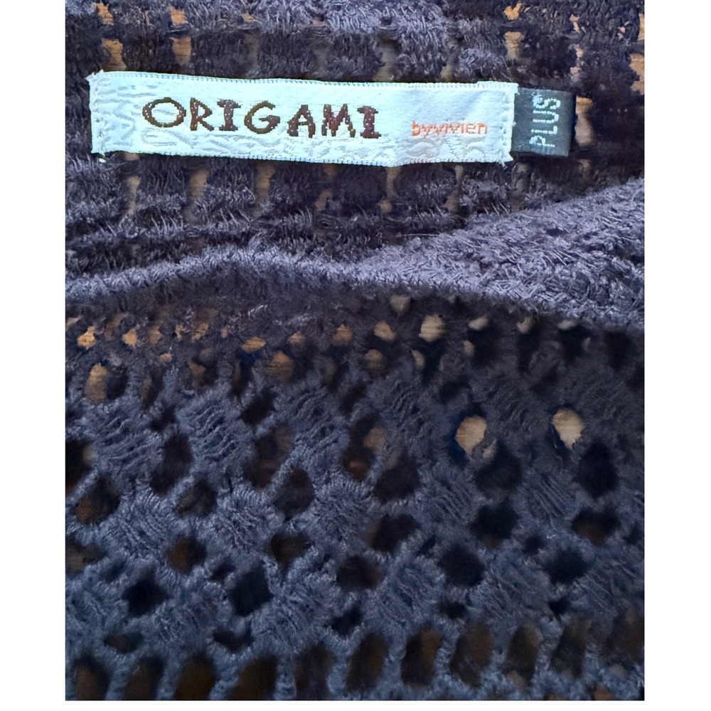 Origami by Vivien Crochet Lace Tunic Top Plus Black Cotton Boho OLS-4516 - Picture 3 of 6